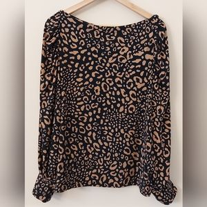 Ann Taylor Flowy Baggy Long Sleeve Cheetah Print Blouse Size L
